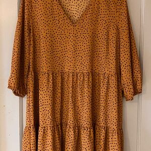 Gold and black polka dot babydoll dress